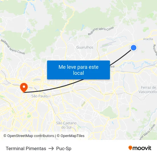 Terminal Pimentas to Puc-Sp map