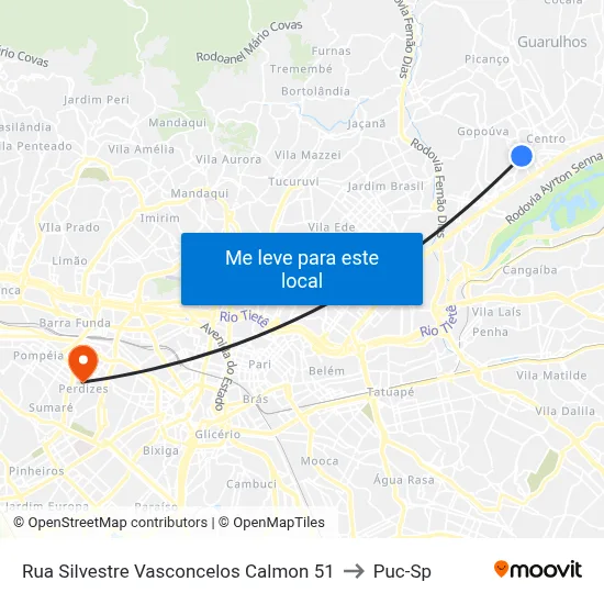 Rua Silvestre Vasconcelos Calmon 51 to Puc-Sp map