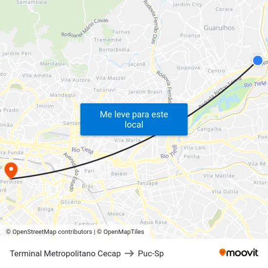 Terminal Metropolitano Cecap to Puc-Sp map