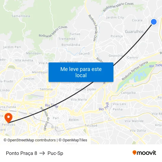 Ponto Praça 8 to Puc-Sp map