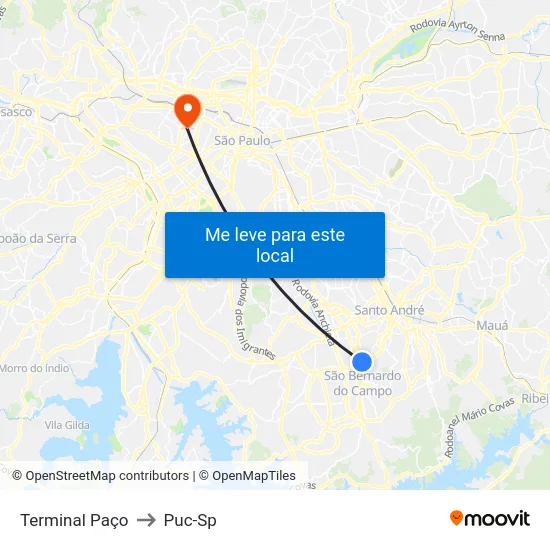 Terminal Paço to Puc-Sp map