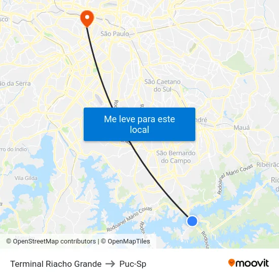 Terminal Riacho Grande to Puc-Sp map