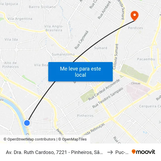 Av. Dra. Ruth Cardoso, 7221 - Pinheiros, São Paulo to Puc-Sp map