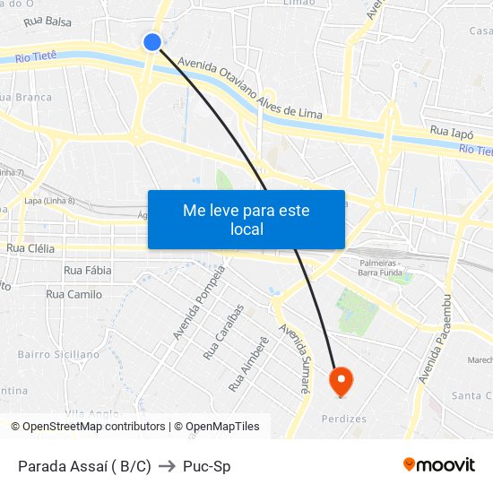 Parada Assaí ( B/C) to Puc-Sp map