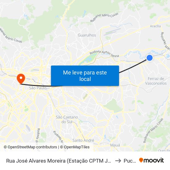 Rua José Alvares Moreira (Estação CPTM Jardim Romano) to Puc-Sp map