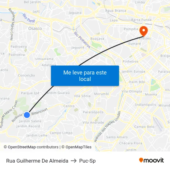 Rua Guilherme De Almeida to Puc-Sp map