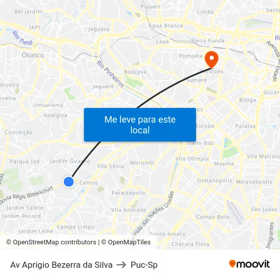 Av Aprigio Bezerra da Silva to Puc-Sp map