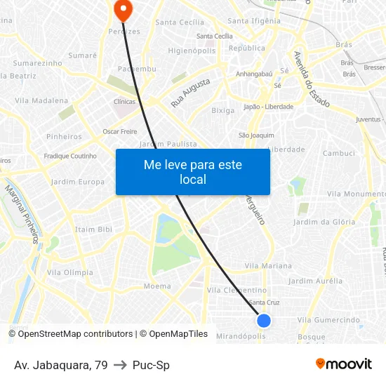 Av. Jabaquara, 79 to Puc-Sp map
