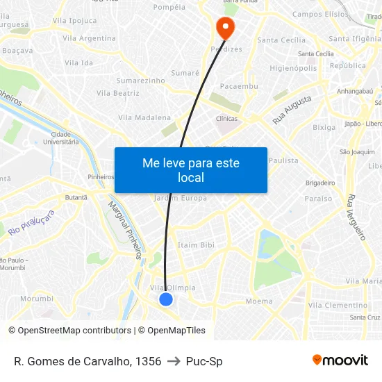 R. Gomes de Carvalho, 1356 to Puc-Sp map