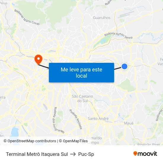Terminal Metrô Itaquera Sul to Puc-Sp map