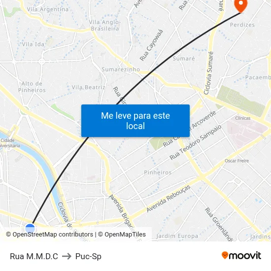 Rua M.M.D.C to Puc-Sp map