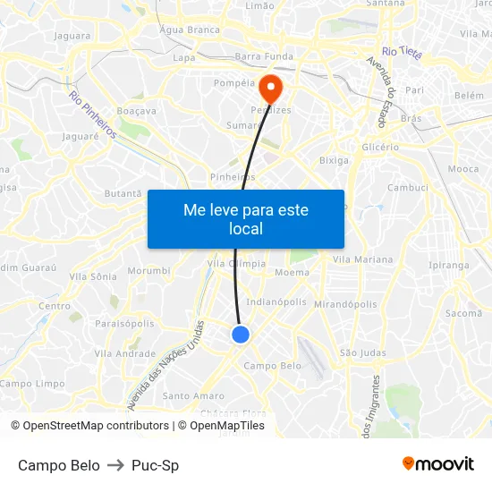 Campo Belo to Puc-Sp map
