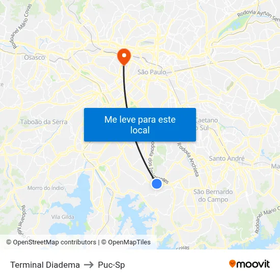 Terminal Diadema to Puc-Sp map