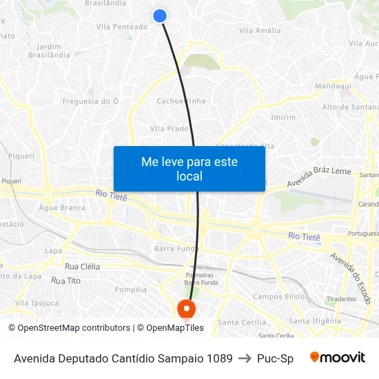 Avenida Deputado Cantídio Sampaio 1089 to Puc-Sp map