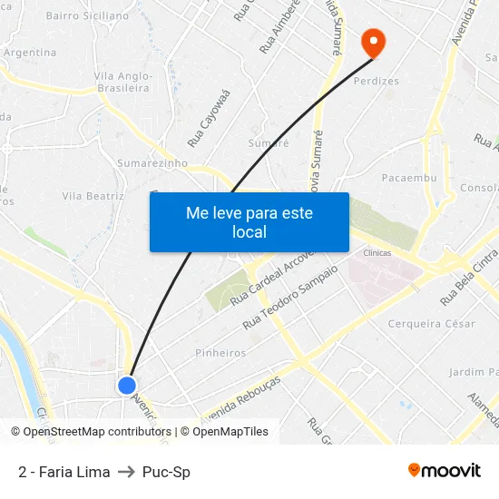 2 - Faria Lima to Puc-Sp map