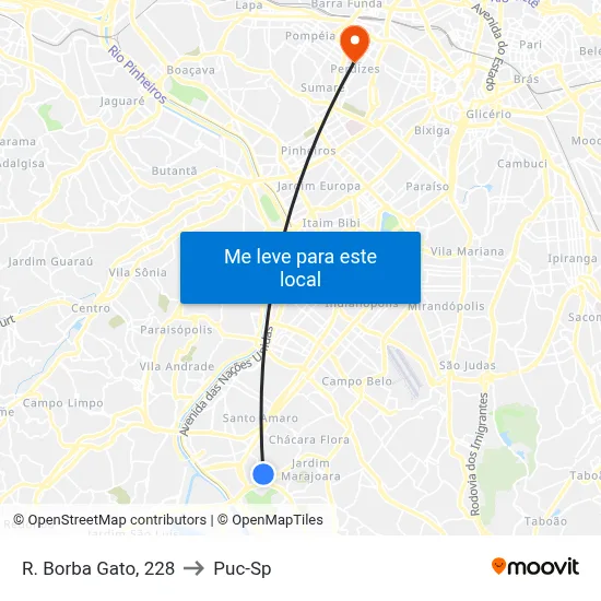 R. Borba Gato, 228 to Puc-Sp map