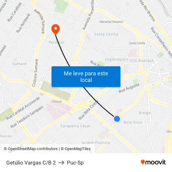 Parada Getúlio Vargas C/B 2 to Puc-Sp map