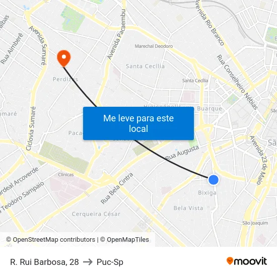 R. Rui Barbosa, 28 to Puc-Sp map