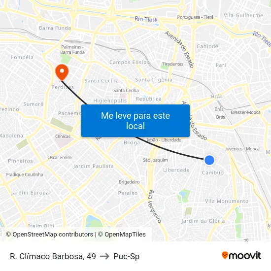 R. Clímaco Barbosa, 49 to Puc-Sp map