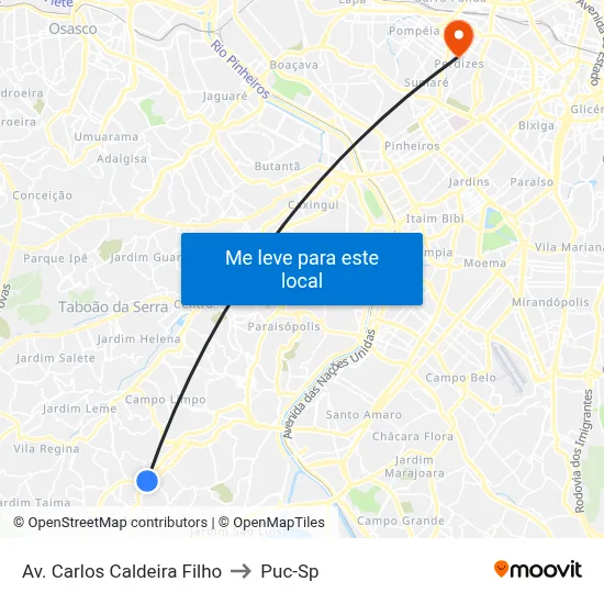 Av. Carlos Caldeira Filho to Puc-Sp map
