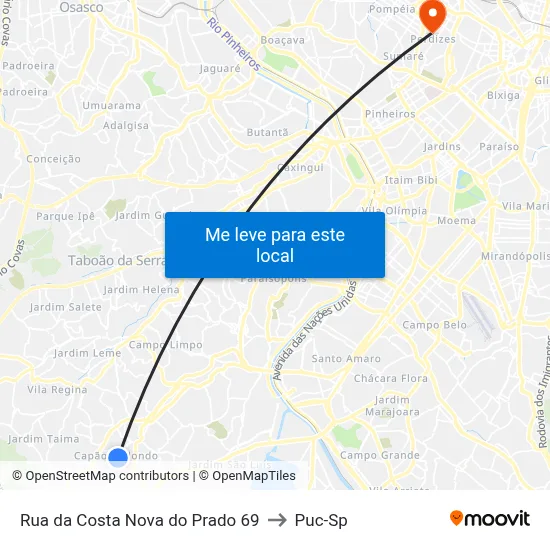Rua da Costa Nova do Prado 69 to Puc-Sp map