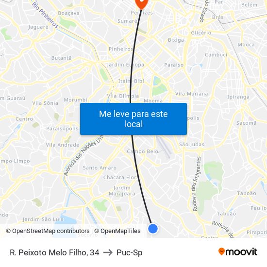 R. Peixoto Melo Filho, 34 to Puc-Sp map
