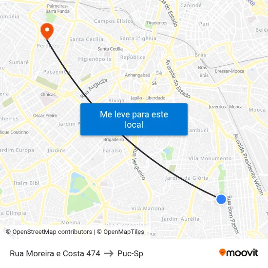 Rua Moreira e Costa 474 to Puc-Sp map