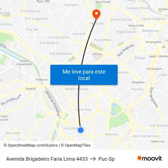 Avenida Brigadeiro Faria Lima 4433 to Puc-Sp map