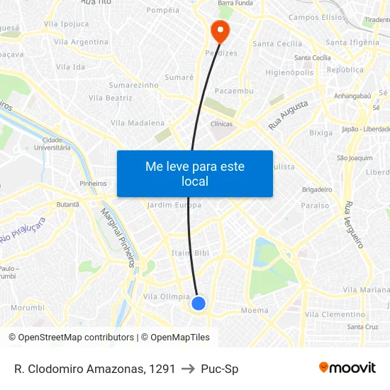 R. Clodomiro Amazonas, 1291 to Puc-Sp map