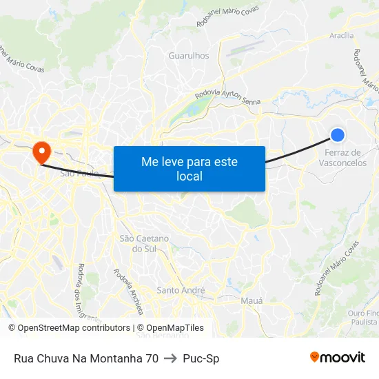 Rua Chuva Na Montanha 70 to Puc-Sp map