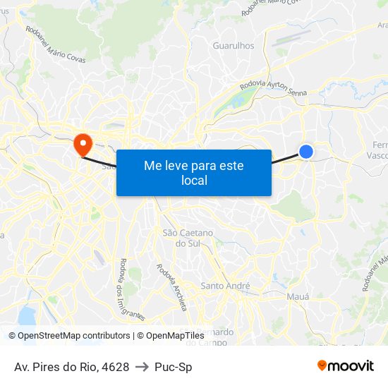 Av. Pires do Rio, 4628 to Puc-Sp map