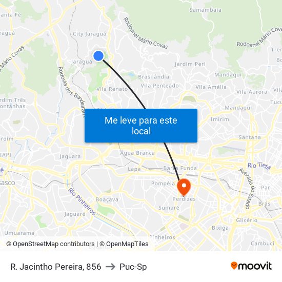 R. Jacintho Pereira, 856 to Puc-Sp map