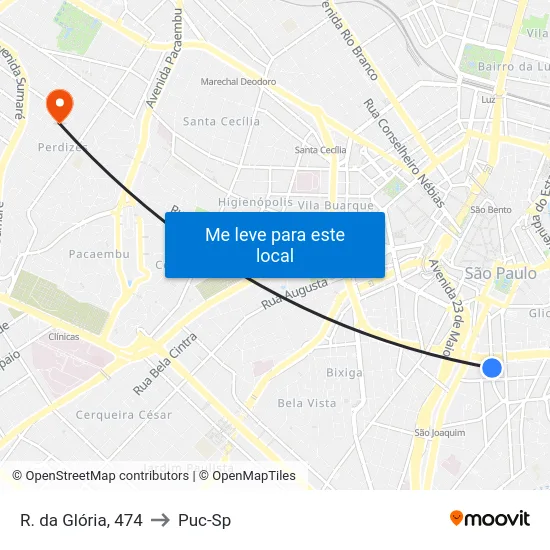 R. da Glória, 474 to Puc-Sp map