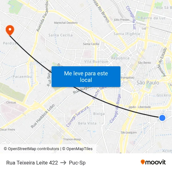 Rua Teixeira Leite 422 to Puc-Sp map