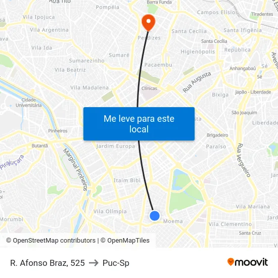 R. Afonso Braz, 525 to Puc-Sp map