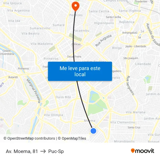 Av. Moema, 81 to Puc-Sp map