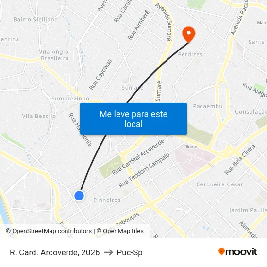 R. Card. Arcoverde, 2026 to Puc-Sp map