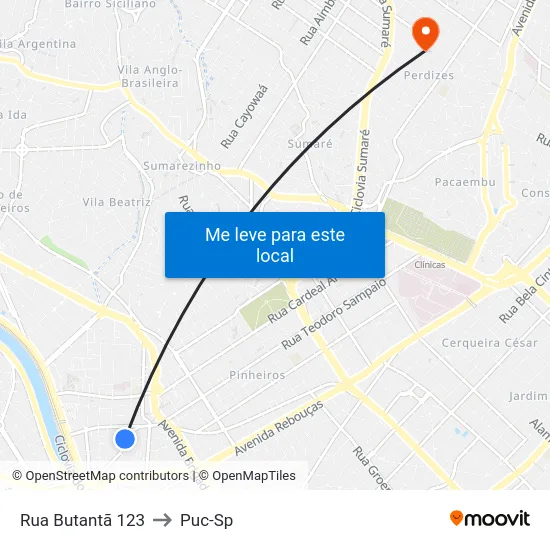 Rua Butantã 123 to Puc-Sp map