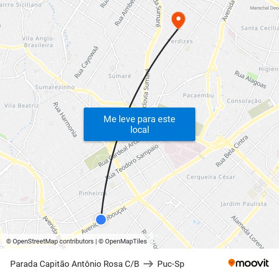 Parada Capitão Antônio Rosa C/B to Puc-Sp map