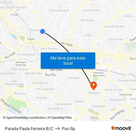 Parada Paula Ferreira B/C to Puc-Sp map