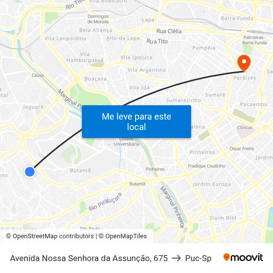 Avenida Nossa Senhora da Assunção, 675 to Puc-Sp map