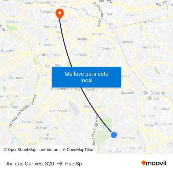 Av. dos Ourives, 320 to Puc-Sp map