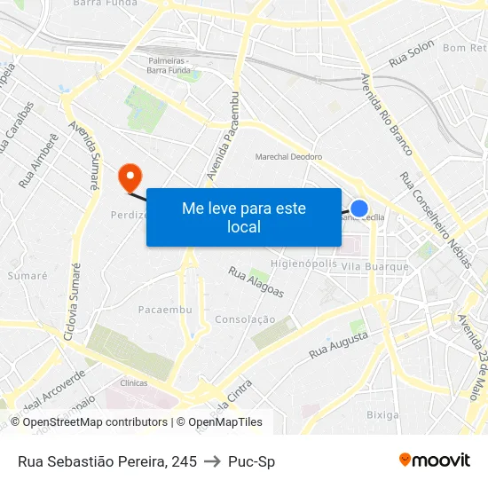 Rua Sebastião Pereira, 245 to Puc-Sp map