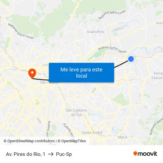 Av. Pires do Rio, 1 to Puc-Sp map