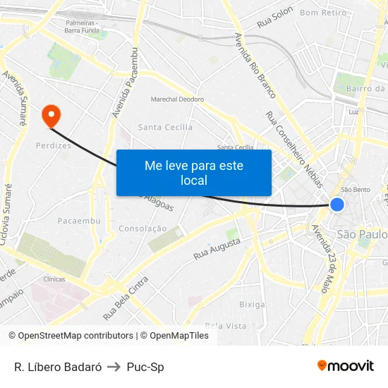 R. Líbero Badaró to Puc-Sp map
