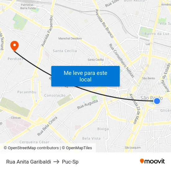 Rua Anita Garibaldi to Puc-Sp map