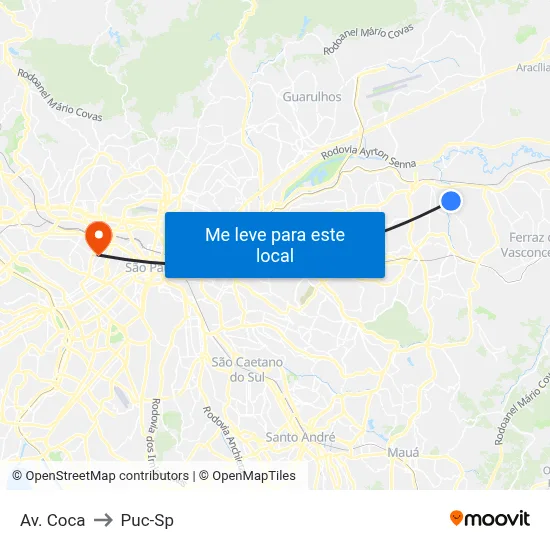 Av. Coca to Puc-Sp map