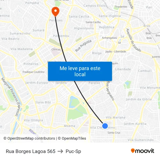 Rua Borges Lagoa 565 to Puc-Sp map