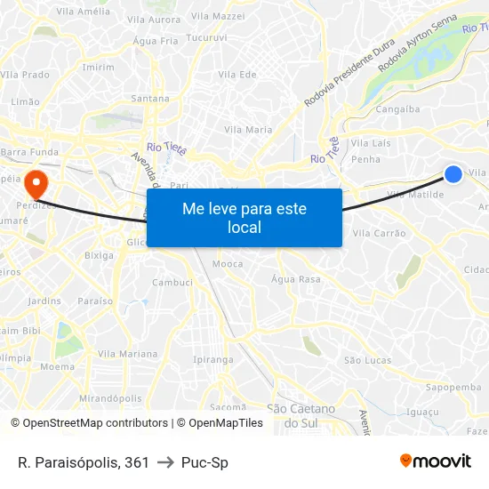 R. Paraisópolis, 361 to Puc-Sp map