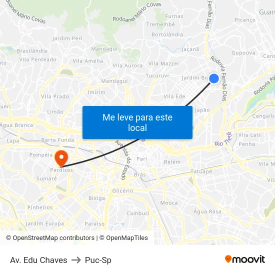 Av. Edu Chaves to Puc-Sp map
